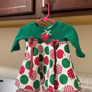RARE EDITIONS Festive Green and Red Polka Dot Dress 3-6M
